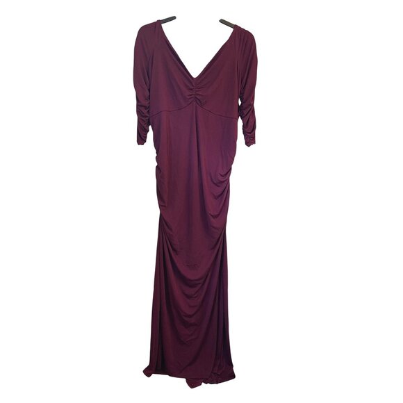 Torrid Cranberry Jersey Gown Ruched Off Shoulder Maxi Dress Plus Size 3 Evening - Picture 4 of 14